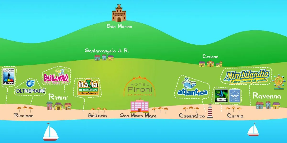 Carte montrant tous les parcs d’attractions à proximité de l’hôtel